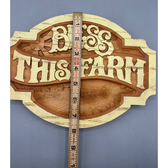 Vtg Wooden Bless This Farm Wall Hanging Rustic Decor Carved Design - Picture 4 of 5